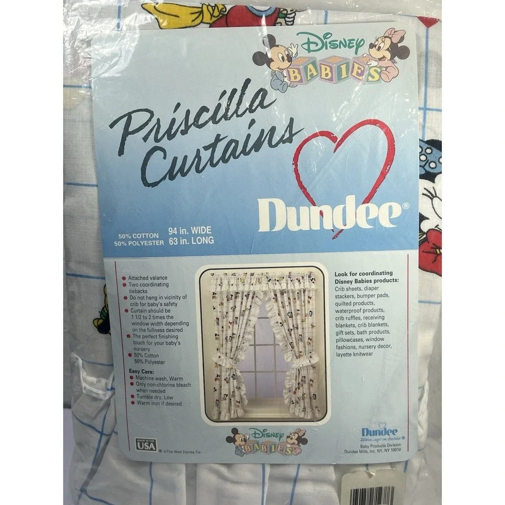 Vintage 90s Disney Babies Priscilla Curtains 94x63 NIP Mickey Minnie